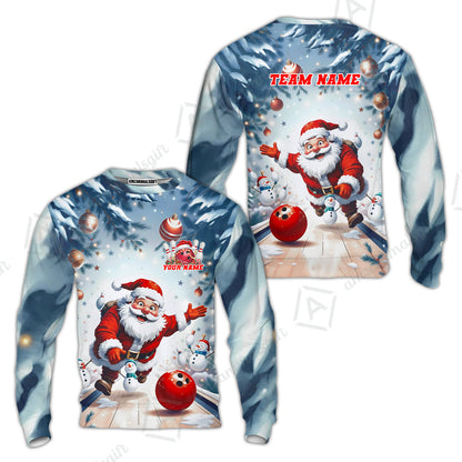 Custom Funny Santa Playing Bowling Team Jerseys Polo Shirts, Christmas Bowling uniforms - Bowling Polo Personalized Name And Team Name