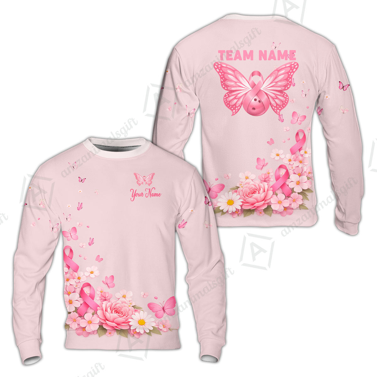 Custom Bowling Jersey Polo Shirt, Pink Butterfly Bowling, Custom Bowling Jersey Team Shirt For Players With Name & Team Name