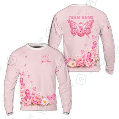 Custom Bowling Jersey Polo Shirt, Pink Butterfly Bowling, Custom Bowling Jersey Team Shirt For Players With Name & Team Name