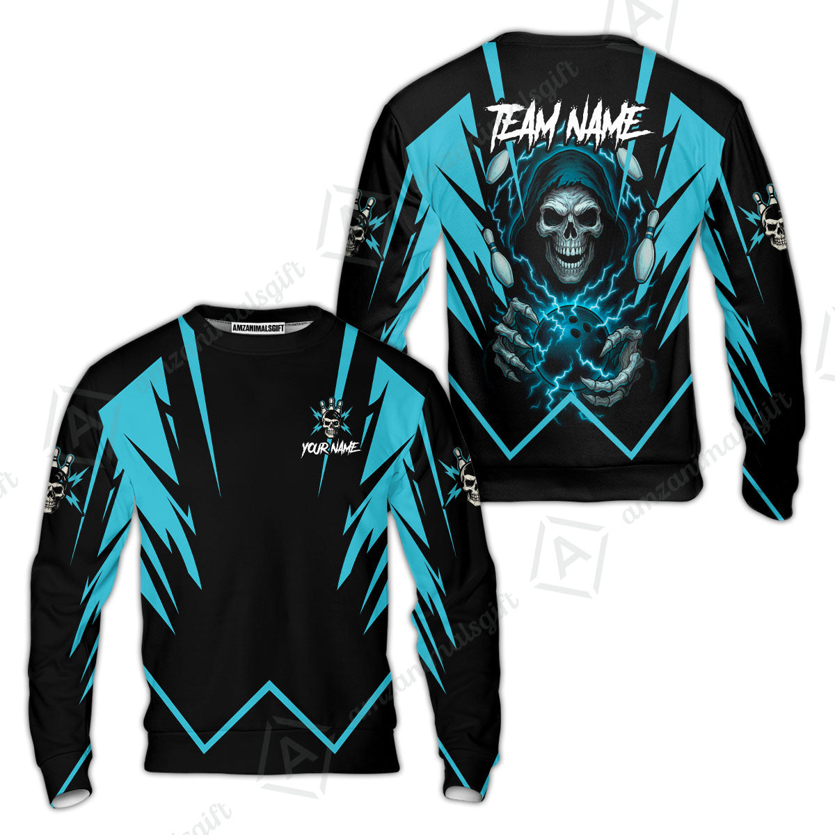 Custom Team Name Bowling Skull Thunder Team Jersey - Custom Name Bowling Strike Personalized Bowling Polo Shirt - Uniform Shirt For Bowlers