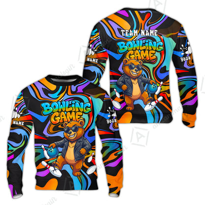 Custom Bowling Jersey Polo Shirt, Trippy Swirl Rocker Bear Graffiti Style, Custom Bowling Jersey Team Shirt For Players With Name & Team Name