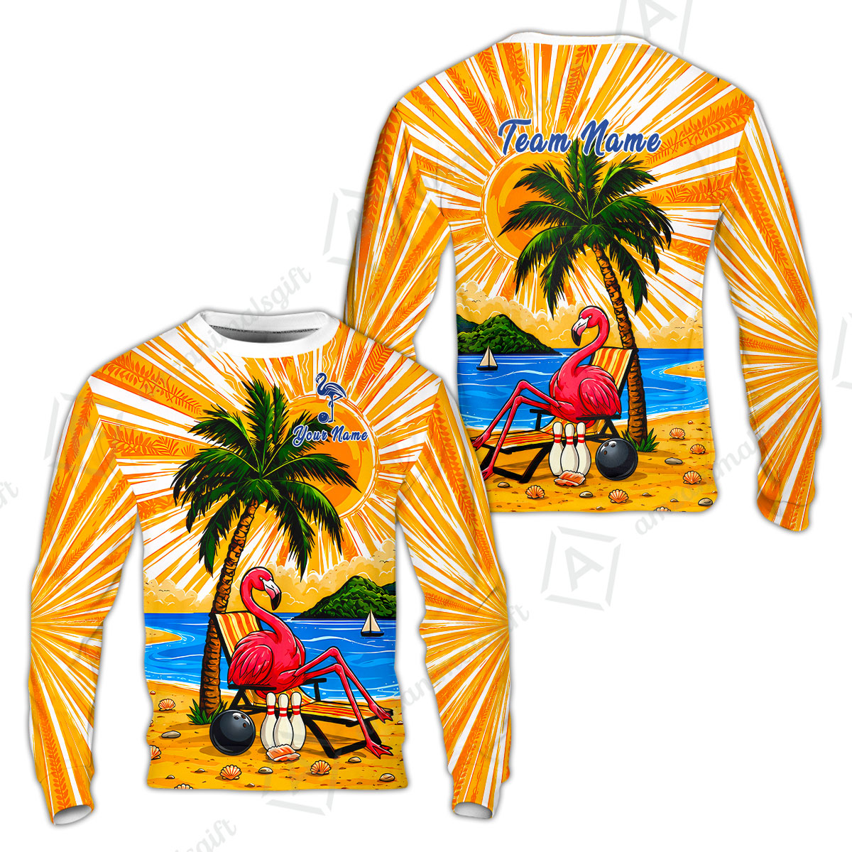 Custom Bowling Jersey Polo Shirt, Flamingo Aloha, Custom Bowling Jersey Team Shirt For Players With Name and Team Name