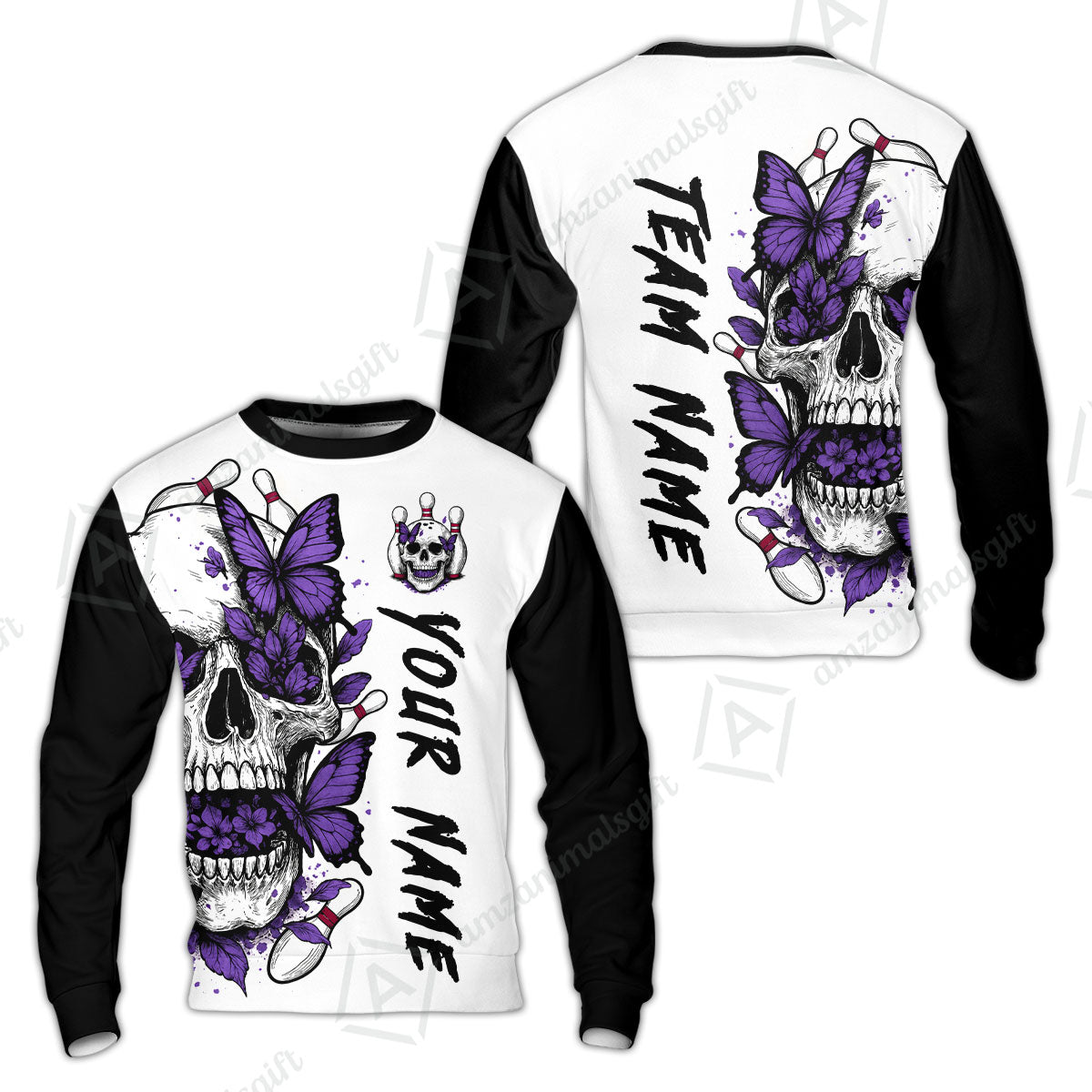 Custom Bowling Jersey Polo Shirt, Skull With Butterfly, Custom Bowling Jersey Team Shirt For Players With Name and Team Name