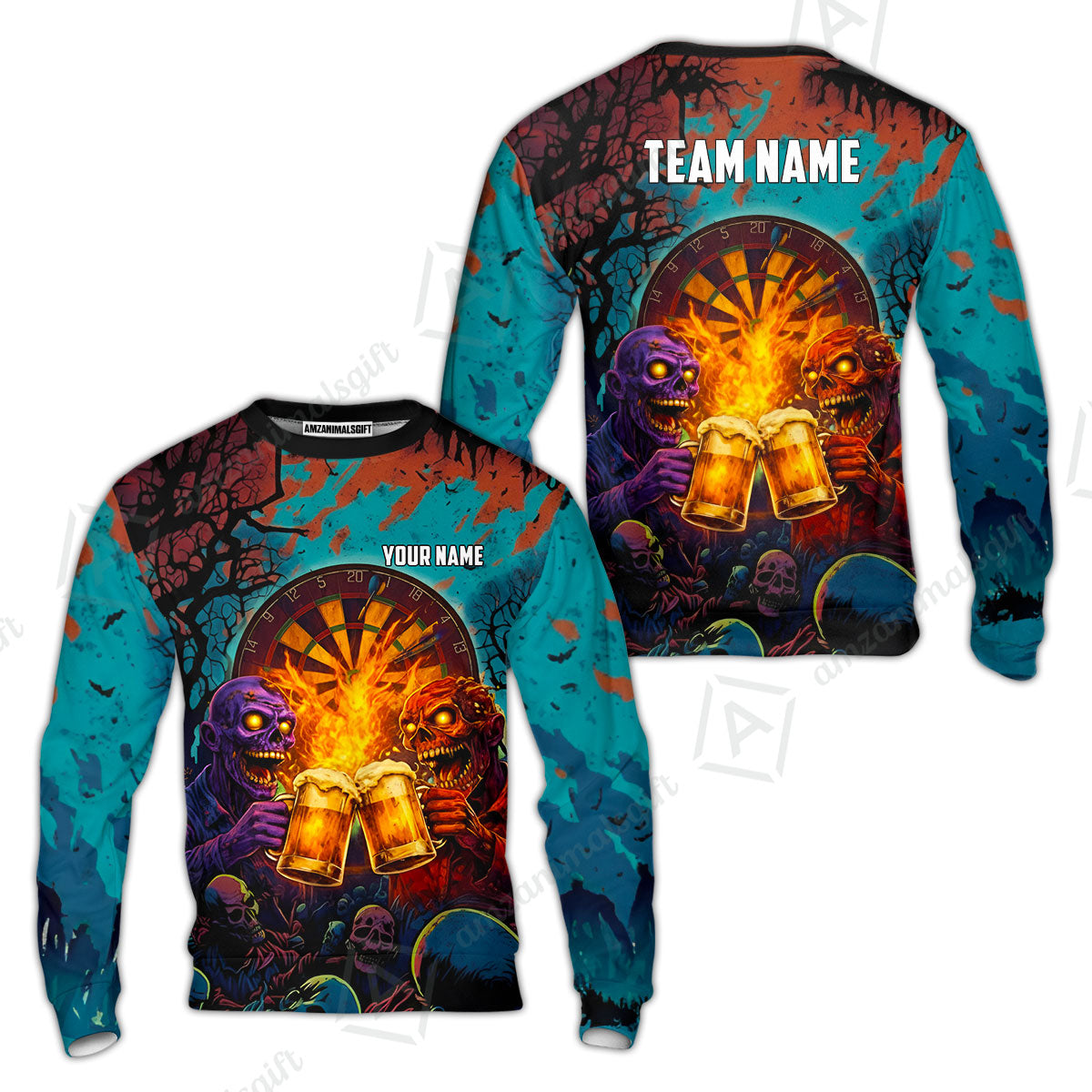 Custom Darts Team Jersey, Personalized Halloween Skull Beer Darts Polo Shirt For Players With Name & Team Name