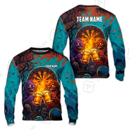 Custom Darts Team Jersey, Personalized Halloween Skull Beer Darts Polo Shirt For Players With Name & Team Name