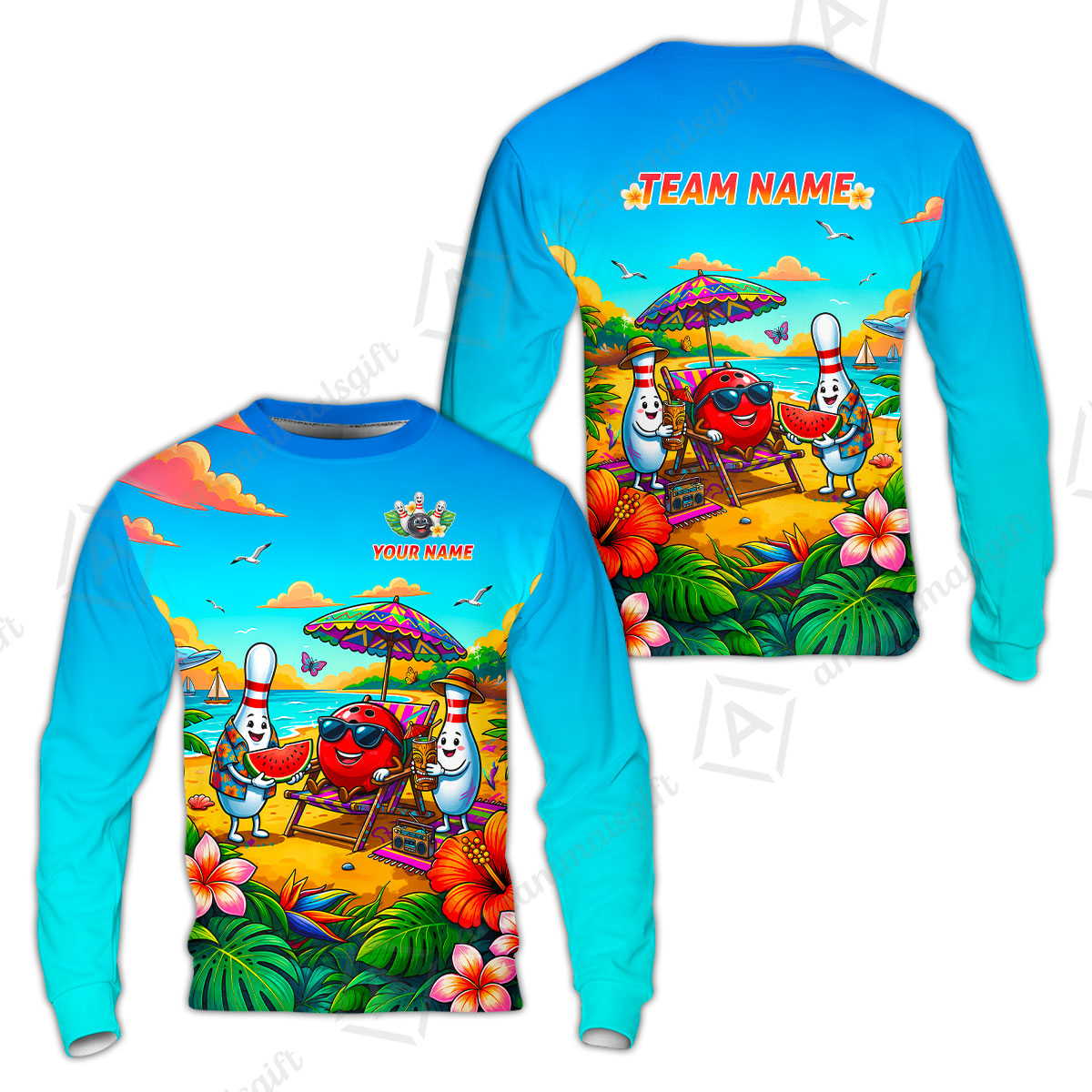 Custom Bowling Jersey Polo Shirt, Tropical Strikes, Custom Bowling Jersey Team Shirt For Players With Name and Team Name