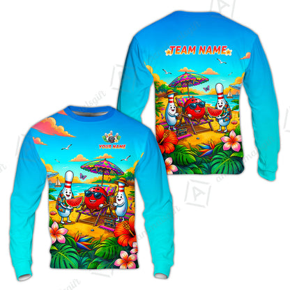 Custom Bowling Jersey Polo Shirt, Tropical Strikes, Custom Bowling Jersey Team Shirt For Players With Name and Team Name