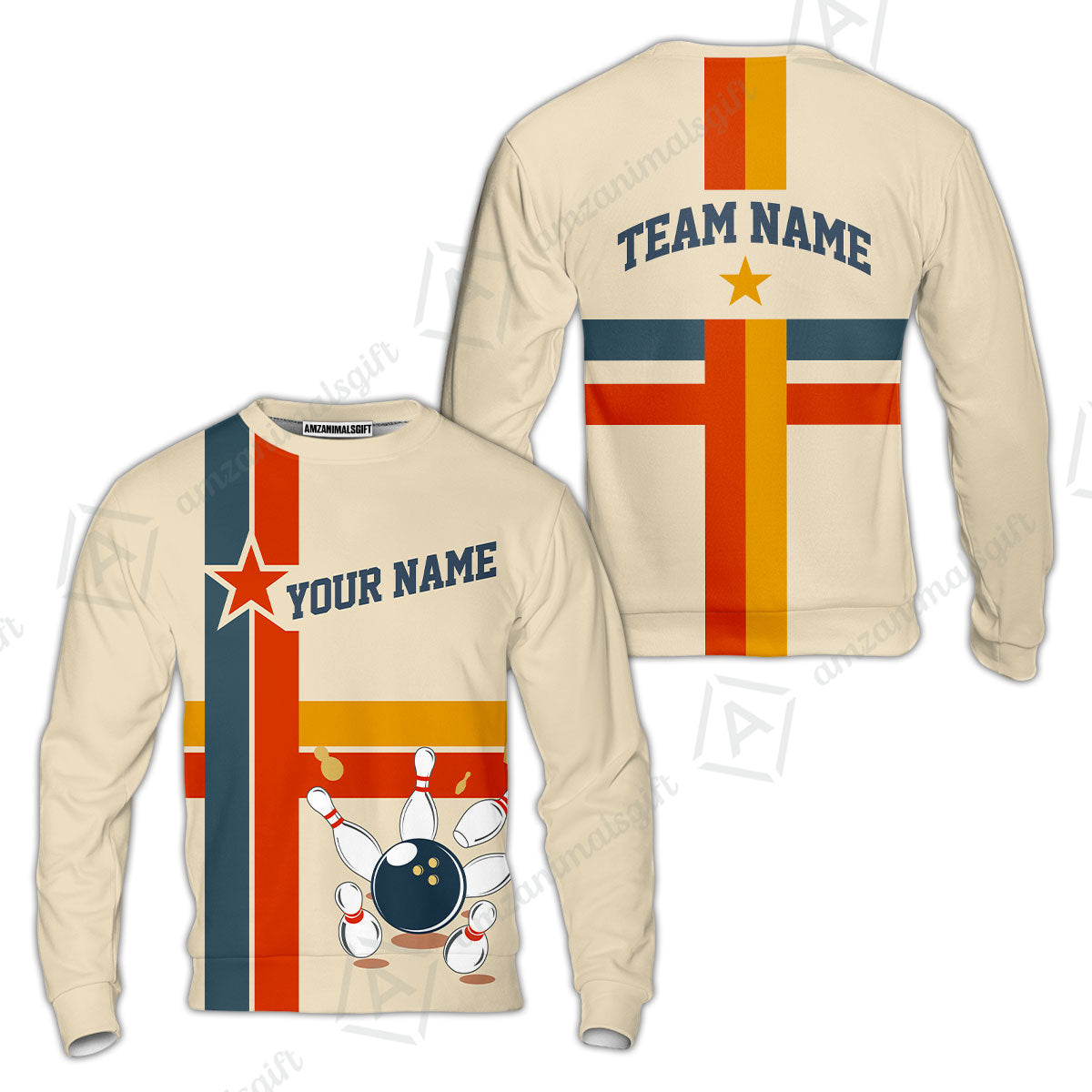 Customized Bowling Sweatshirt, Vintage Americana Bowling Style Sweatshirt For Bowling Team, Bowlers