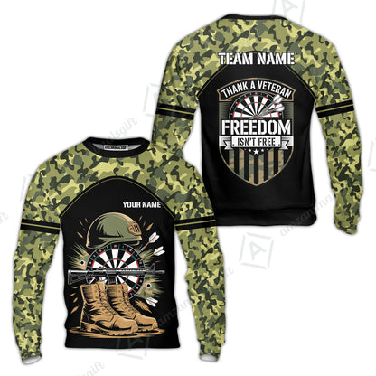 Custom Military Green Camouflage Dartboard Collar Quater-Zip Jersey Team Shirts, Customized Name Team Name Darts Team Jerseys Uniform