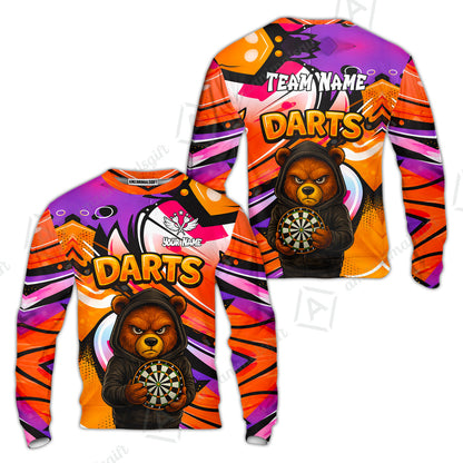 Customized Darts Team Uniform Shirt, Custom Darts Team Collar Quarter-Zip, Personalized Bear Darts Shirt with Name & Team Name