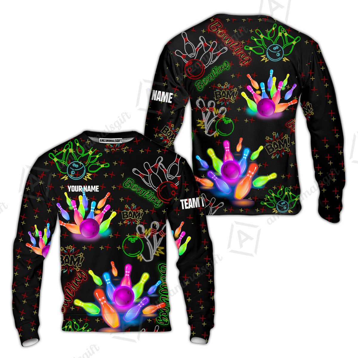 Custom Colorful Neon Bowling Team Jerseys Polo Shirts, Bowling uniforms, Funny Bowling Ball Colorful Neon Bowling Personalized Name And Team Name