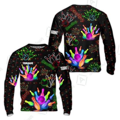 Custom Colorful Neon Bowling Team Jerseys Polo Shirts, Bowling uniforms, Funny Bowling Ball Colorful Neon Bowling Personalized Name And Team Name