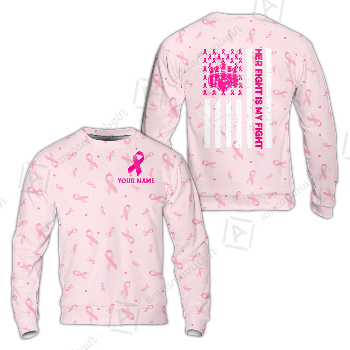 Custom Bowling Jersey Polo Shirt, Her Fight Is My Fight, Personalized Name And Team Name