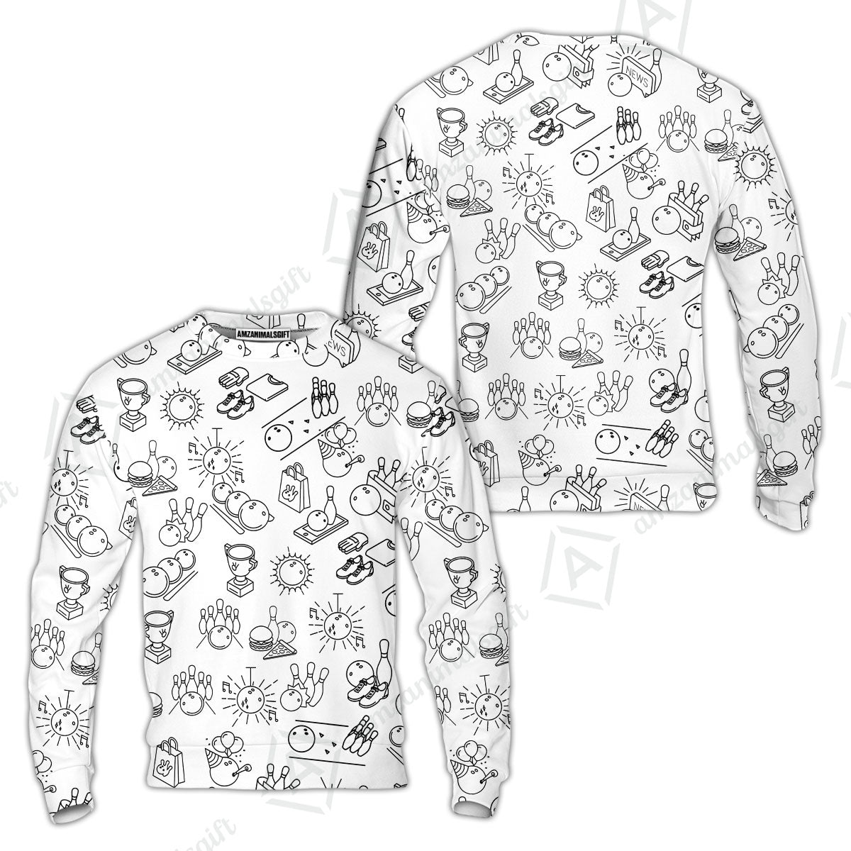 Bowling Men Polo Shirt, Bowling Icon Pattern Polo Shirt For Men, Perfect Gift For Bowling Lovers