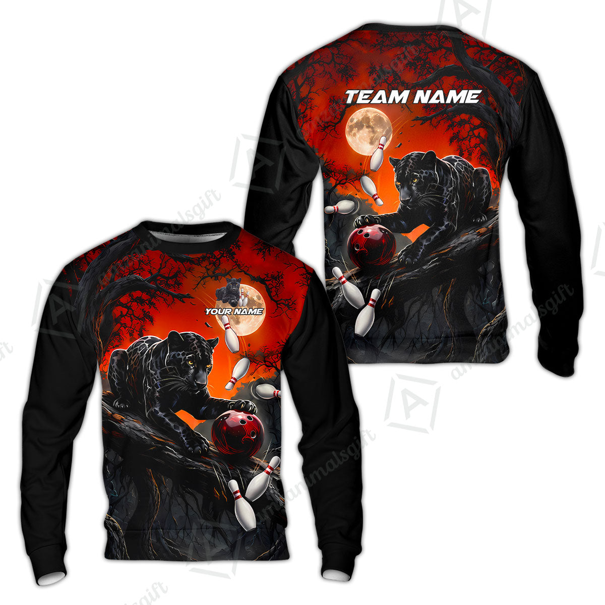 Customized Bowling Shirt, Midnight Panther, Personalized Polo Shirt For Players With Name & Team Name