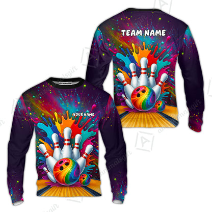 Custom Color Splash Bowling Team Jerseys Polo Shirts, Strike Bowling uniforms, Strike Bowling Personalized Name And Team Name
