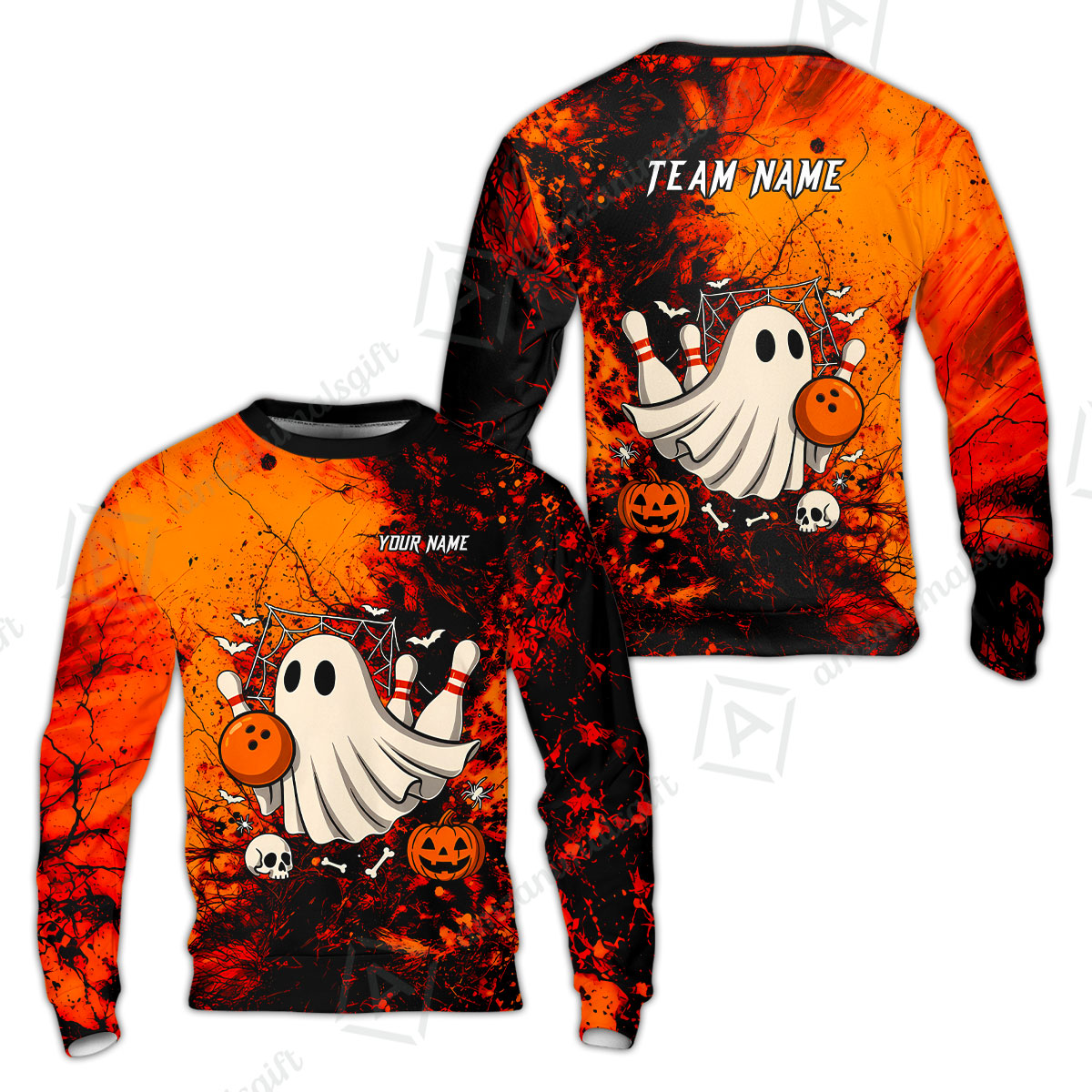 Customized Bowling Shirt, Halloween Ghost Boo Bowler, Personalized Polo Shirt For Players With Name & Team Name