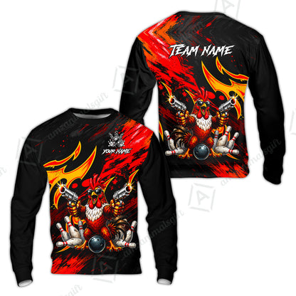 Custom Bowling Jersey Polo Shirt, Rooster With Gun, Custom Bowling Jersey Team Shirt For Players With Name and Team Name