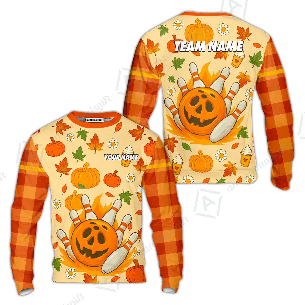 Customized Bowling Team Polo Jersey, Bowling Halloween Pumpkin Style Uniform Shirt For Bowlers