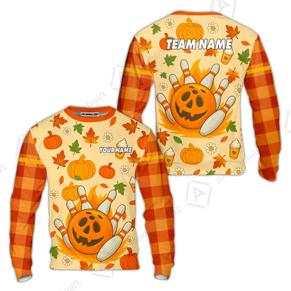 Customized Bowling Team Polo Jersey, Bowling Halloween Pumpkin Style Uniform Shirt For Bowlers