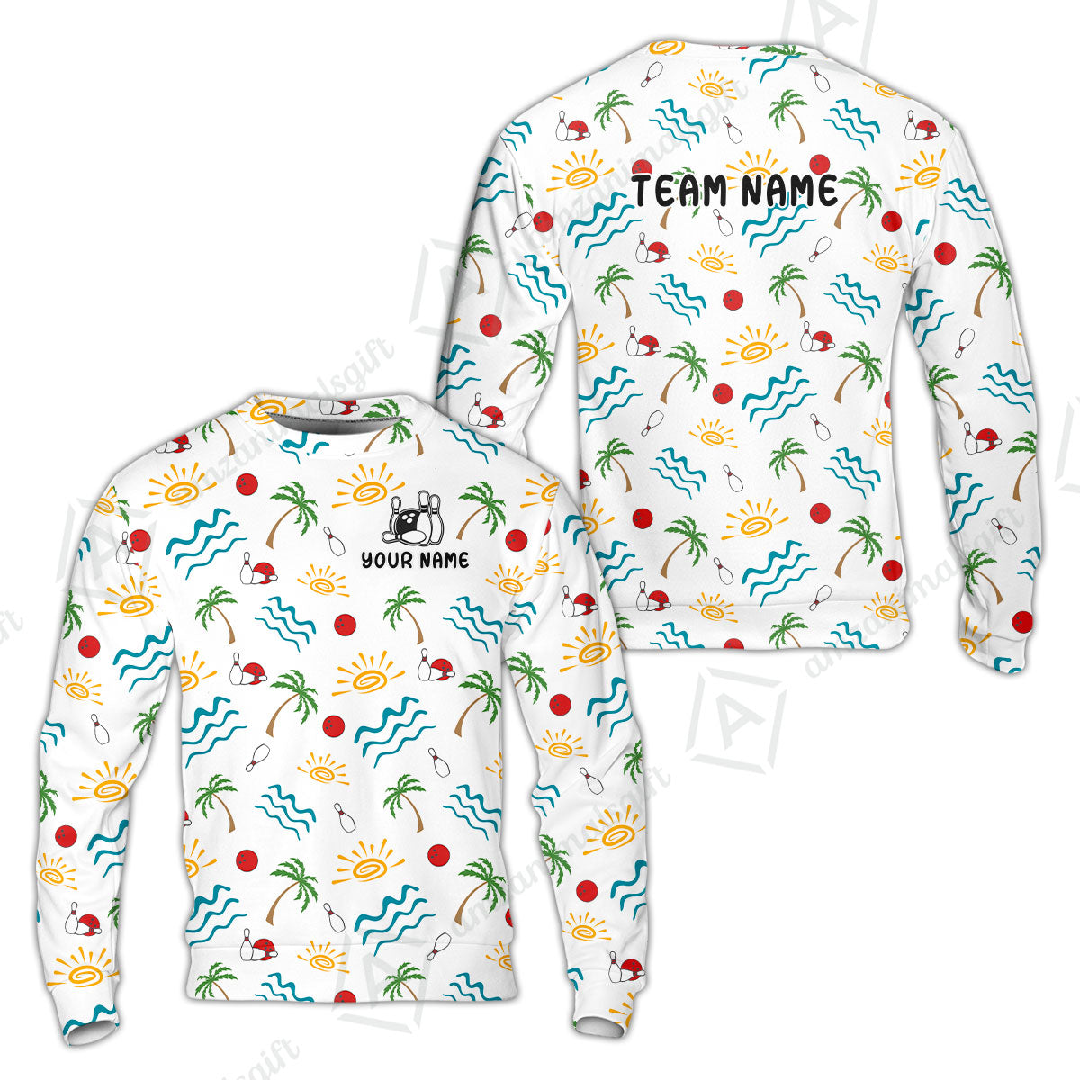 Custom Bowling Jersey Polo Shirt, Tropical Hand-Drawn Summer Doodle, Custom Bowling Jersey Team Shirt For Players With Name and Team Name