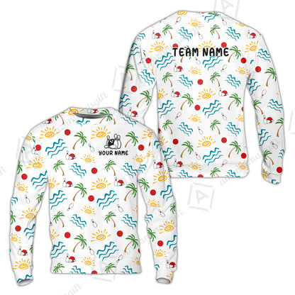 Custom Bowling Jersey Polo Shirt, Tropical Hand-Drawn Summer Doodle, Custom Bowling Jersey Team Shirt For Players With Name and Team Name