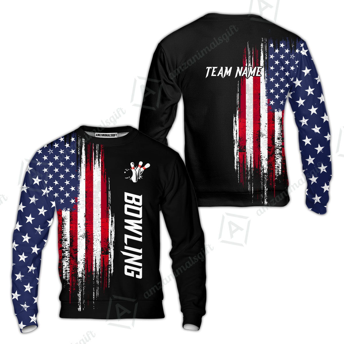 Personalized Polo American Flag Bowling Black Shirt, Bowling Jersey Shirt For Tournament Team Men Women Bowlers
