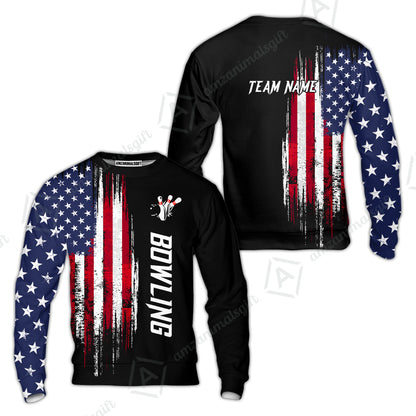 Personalized Polo American Flag Bowling Black Shirt, Bowling Jersey Shirt For Tournament Team Men Women Bowlers