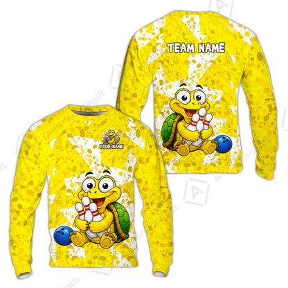 Custom Bowling Jersey Polo Shirt, Cute Turtle Holding Pins, Personalized Name And Team Name