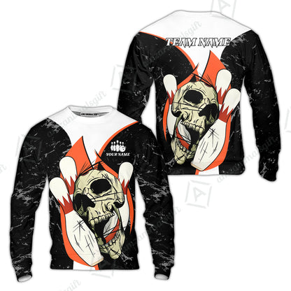 Customized Bowling Team Polo Jersey, Skull Rolling Bowling Illustration Halloween Style Uniform Shirt For Bowlers