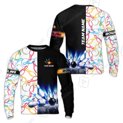 Custom Bowling Team Jersey, Light Bowling Polo Quarter-Zip Shirts, Bowling uniforms Ball & Pins Personalized Bowling Name And Team Name