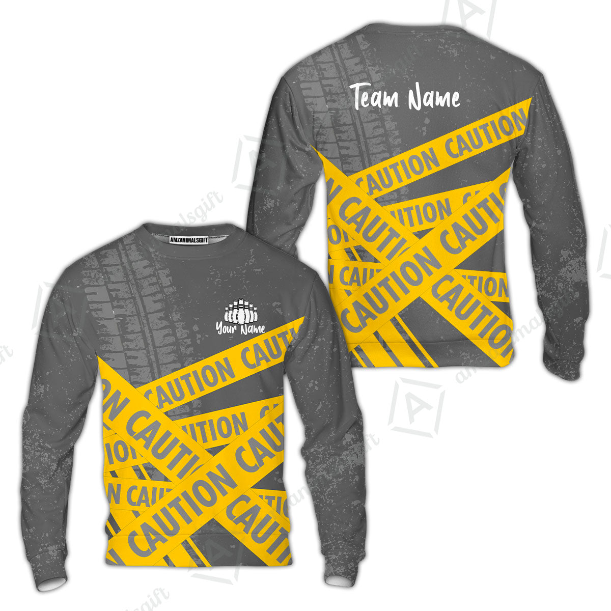 Custom Caution tape Bowling Team Jerseys Polo Shirts, Bright Yellow CAUTION Tape Bowling uniforms - Bowling Personalized Name And Team Name