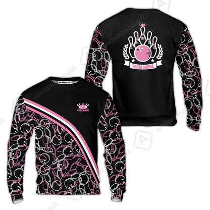 Bowling Customized Women Polo Shirt - Black Pink Bowling Pattern Personalized Bowling Polo Shirt - Gift For Friend, Family, Bowling Lovers