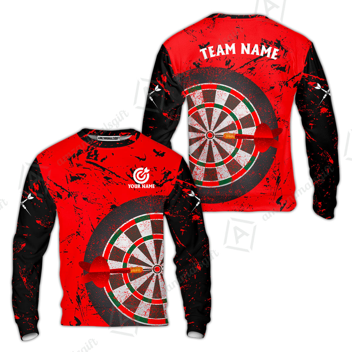 Red Dartboard Pattern Custom Darts Team Jersey Polo Quarter-Zip Shirts, Customized Name Team Name Darts Team Jerseys Uniform