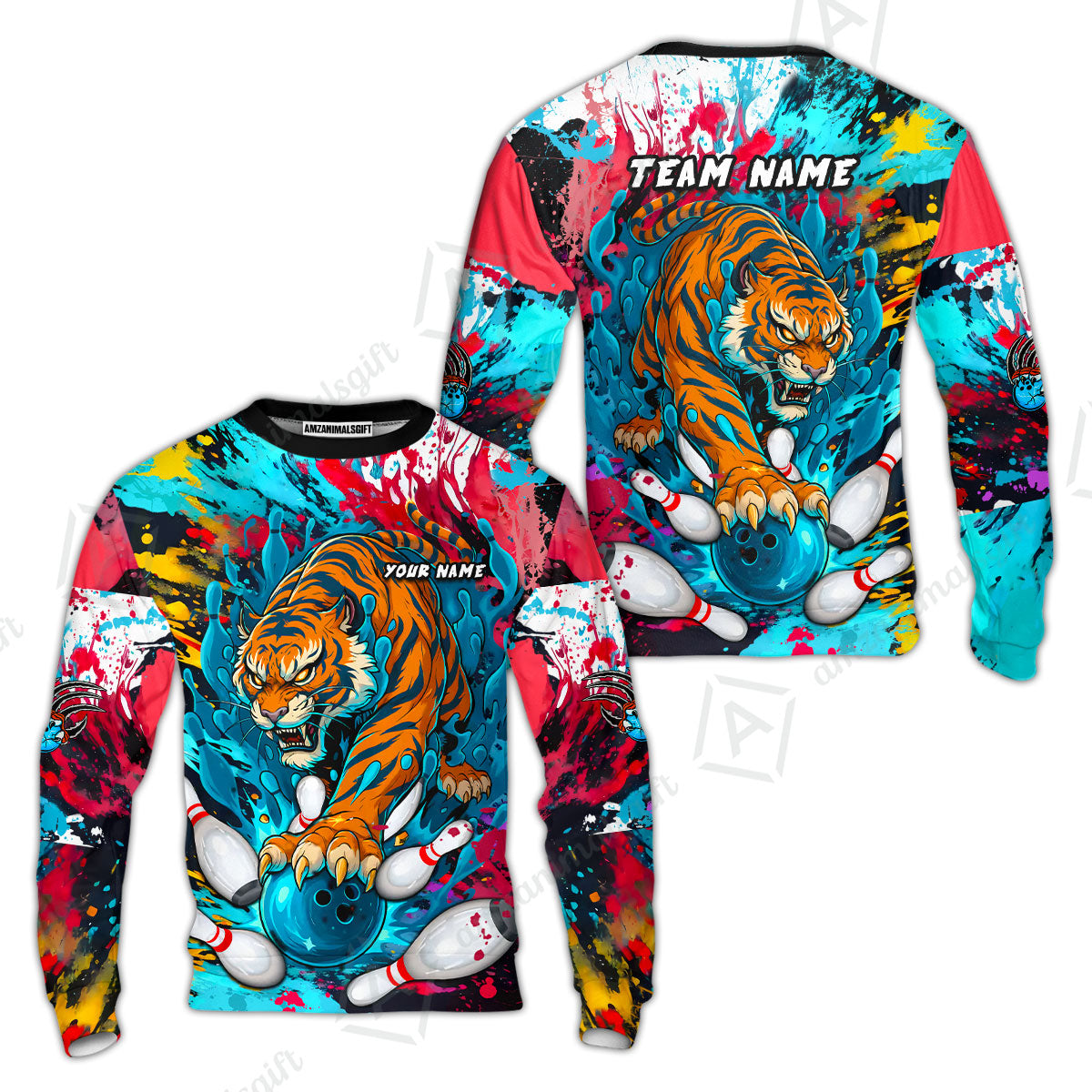 Custom Bowling Team Shirt Roaring Tiger Colorful,  Bowling uniforms, Bowling Shirt Personalized Name And Team Name