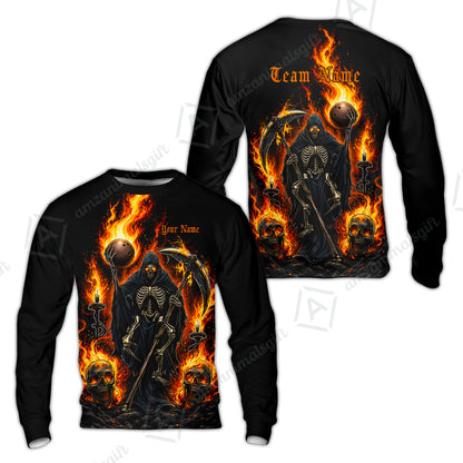 Custom Bowling Jersey Polo Shirt, Hellfire Grim Reaper, Personalize Name and Team Name
