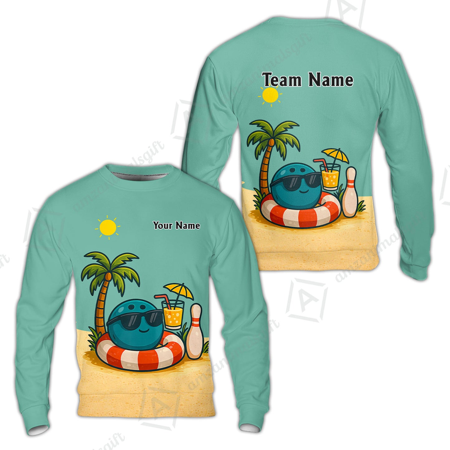 Custom Bowling Polo Shirt, Cute Cartoon Bowling Beach Custom Bowling Polo Team Shirt For Players With Name & Team Name