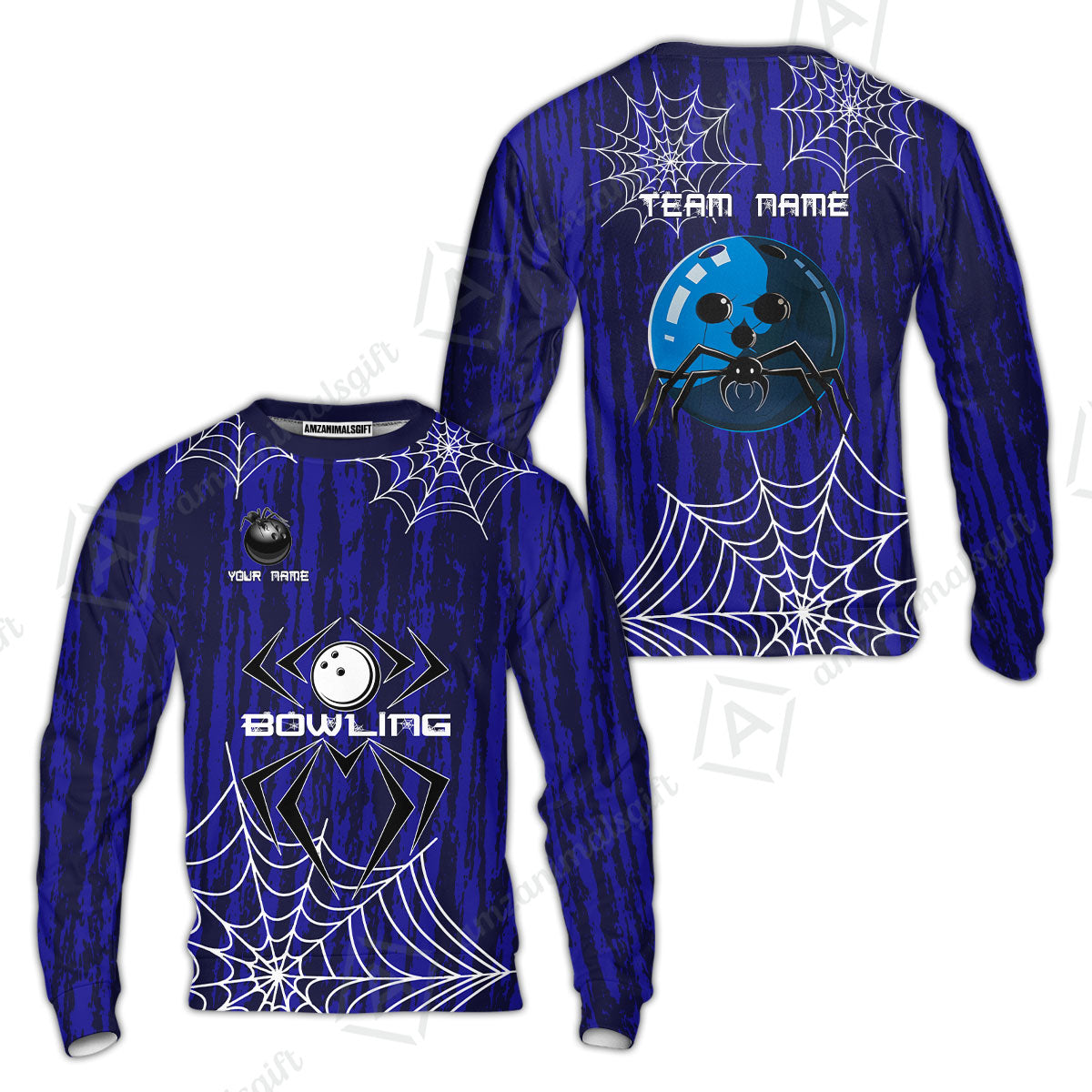 Custom Spider Blue Camo Bowling Team Jersey Polo Shirts, Halloween Bowling Team Uniforms Jerseys, Personalized Name And Team Name