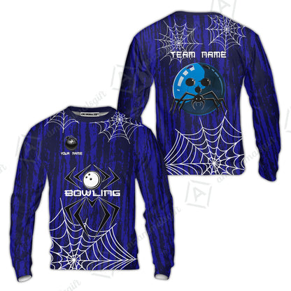 Custom Spider Blue Camo Bowling Team Jersey Polo Shirts, Halloween Bowling Team Uniforms Jerseys, Personalized Name And Team Name
