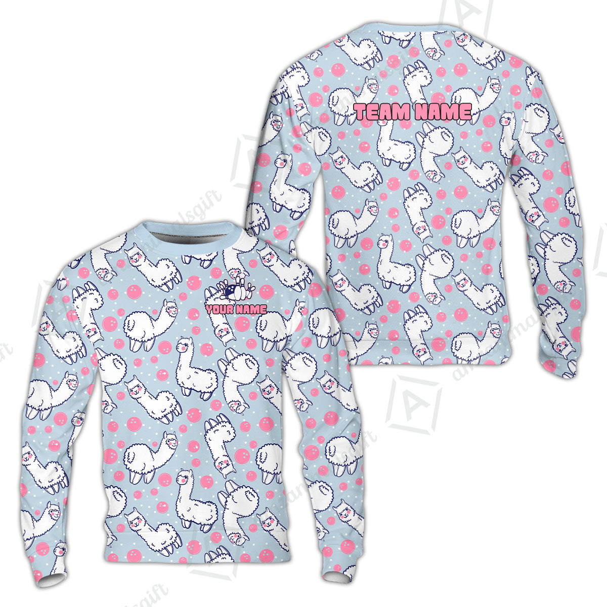 Custom Bowling Jersey Polo Shirt, Cute Alpaca Pattern Bowling Custom Bowling Jersey Team Shirt With Name & Team Name