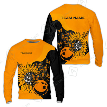 Custom Bowling Jersey Polo Shirt, Radiant Sunflower Butterfly Bloom, Custom Bowling Jersey Team Shirt For Players With Name and Team Name