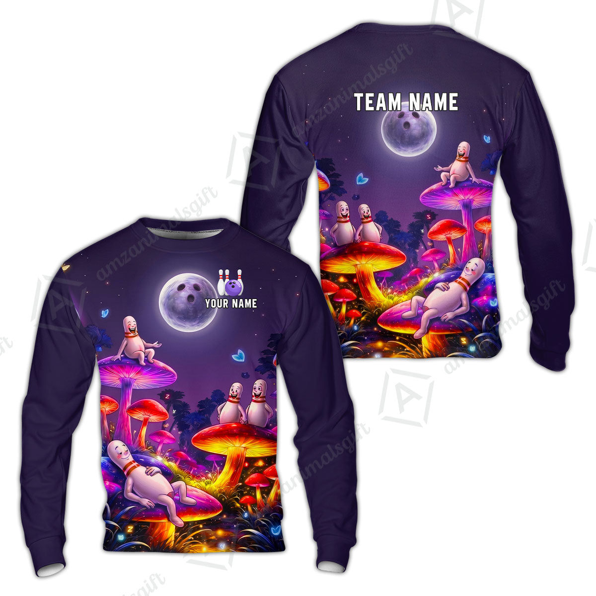 Custom Bowling Jersey Polo Shirt, Psychedelic Magic Mushroom Forest, Custom Bowling Jersey Team Shirt For Players With Name and Team Name