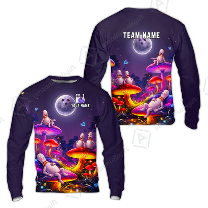 Custom Bowling Jersey Polo Shirt, Psychedelic Magic Mushroom Forest, Custom Bowling Jersey Team Shirt For Players With Name and Team Name