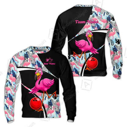 Custom Funny Cartoon Flamingo Bowling Jersey Polo Shirt, Custom Funny Cartoon Flamingo Bowling Jersey Team Shirt For Players With Name & Team Name