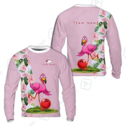 Custom Bowling Jersey Polo Shirt, Tropical Pink Flamingo Floral, Custom Bowling Jersey Team Shirt For Players With Name and Team Name