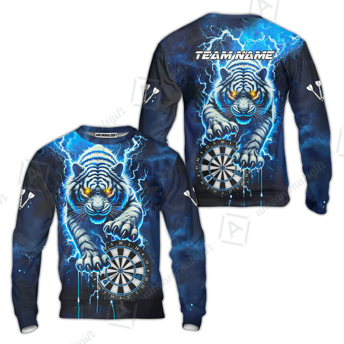 Custom Darts Team Jersey, Thunder Lightning Tiger Darts Jersey Polo Quarter-Zip Shirts, Custom Name And Team Name Darts Uniforms Jersey