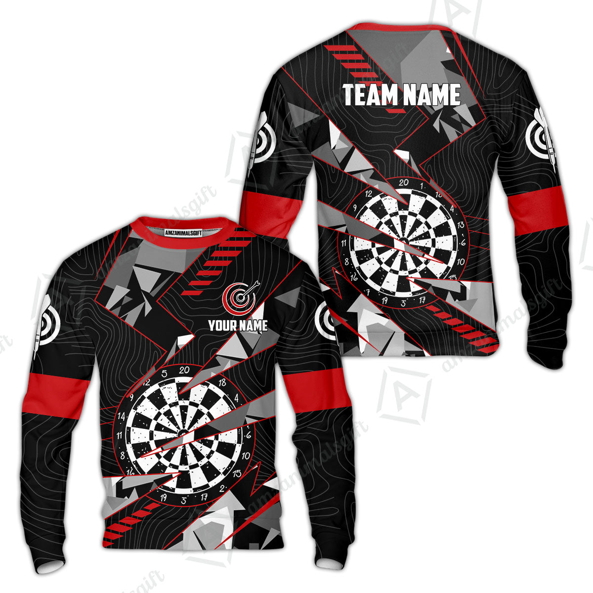 Custom Darts Team Jersey Unisex Polo Shirts, Custom Black Red Grunge Darts Team Jerseys Uniform, Personalized Name And Team Name