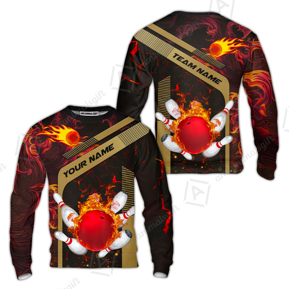 Customized Bowling Sweatshirt, Bowling In Flaming With Magna Pattern Sweatshirt Uniform For Bowlers