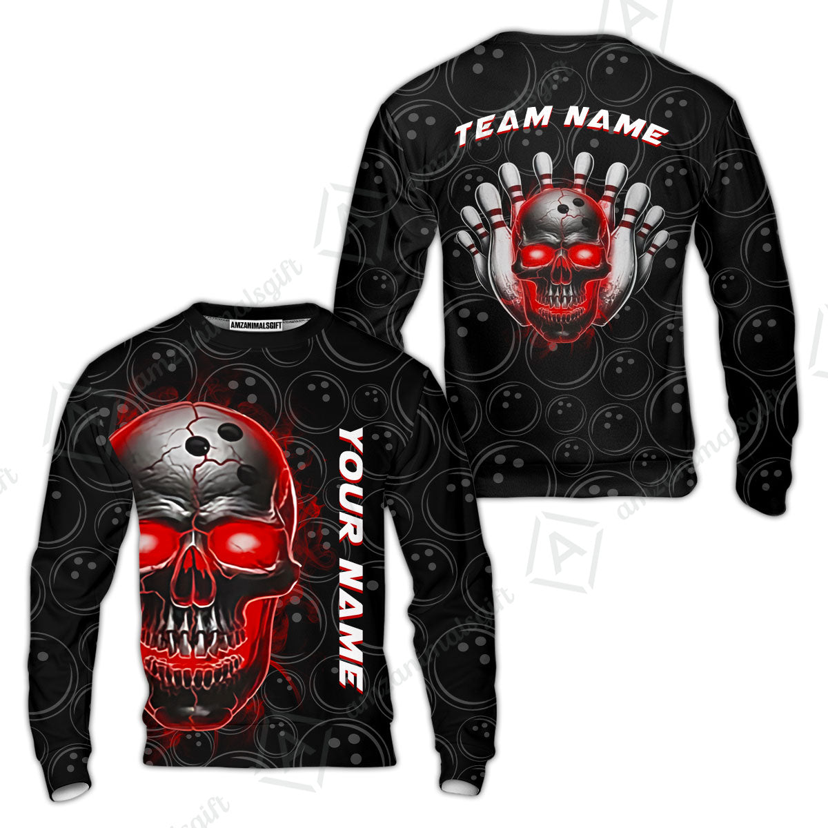 Customized Bowling Team Jersey Skull Flaming In Bowling Pattern Personalized Name Team Name Quarter-Zip Jerseys For Bowlers