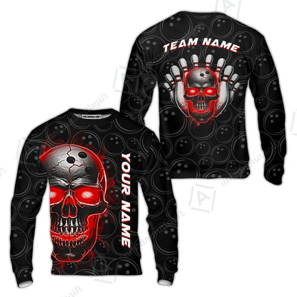 Customized Bowling Team Jersey Skull Flaming In Bowling Pattern Personalized Name Team Name Quarter-Zip Jerseys For Bowlers